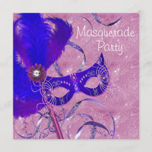 Royal Blue Lila Pink Masquerade Party Einladung