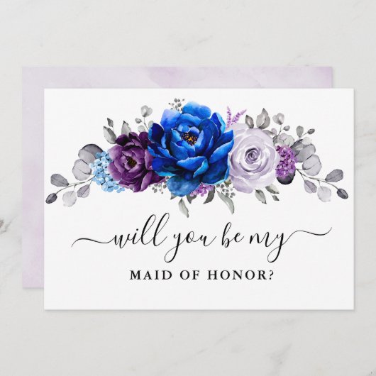 Royal Blue Lila Werden Sie meine Trauzeugin sein Einladung (Vorne/Hinten)