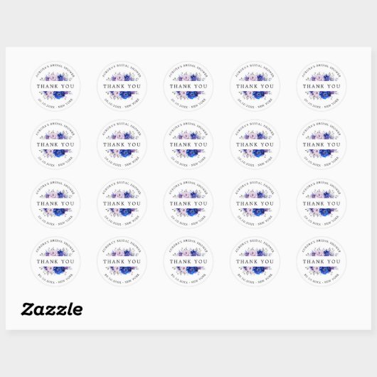Royal Blue Lilac Lila Brautparty Vielen Dank Runder Aufkleber (Blatt)