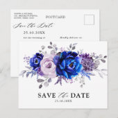 Royal Blue Lilac Lila Floral Save the Date Postkarte (Vorne/Hinten)