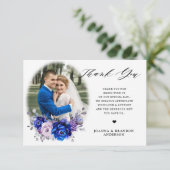 Royal Blue Lilac Lila Floral Wedd Danke Card (Stehend Vorderseite)