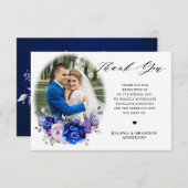Royal Blue Lilac Lila Floral Wedd Danke Card (Vorne/Hinten)