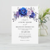 Royal Blue Lilac Lila Floral Wedding Einladung (Stehend Vorderseite)