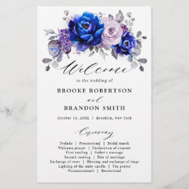Royal Blue Lilac Lila Floral Wedding Program