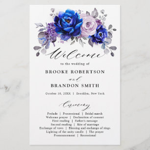 Royal Blue Lilac Lila Floral Wedding Program