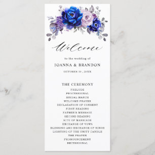 Royal Blue Lilac Lila Floral Wedding Programm