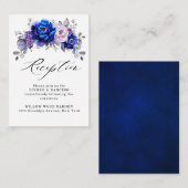 Royal Blue Lilac Lila Floral Wedding Reception E Begleitkarte (Vorne/Hinten)