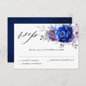 Royal Blue Lilac Lila Floral Wedding RSVP Card (Vorne/Hinten)