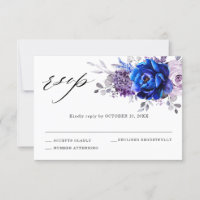 Royal Blue Lilac Lila Floral Wedding RSVP Card