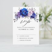 Royal Blue Lilac Lila Floral Wedding RSVP Card (Stehend Vorderseite)
