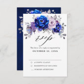 Royal Blue Lilac Lila Floral Wedding RSVP Card (Vorne/Hinten)