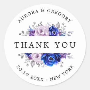 Royal Blue Lilac Lila Floral Wedding Vielen Dank Runder Aufkleber