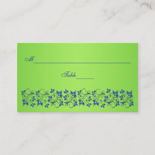 Royal Blue, Lime Green Floral Platzkarte