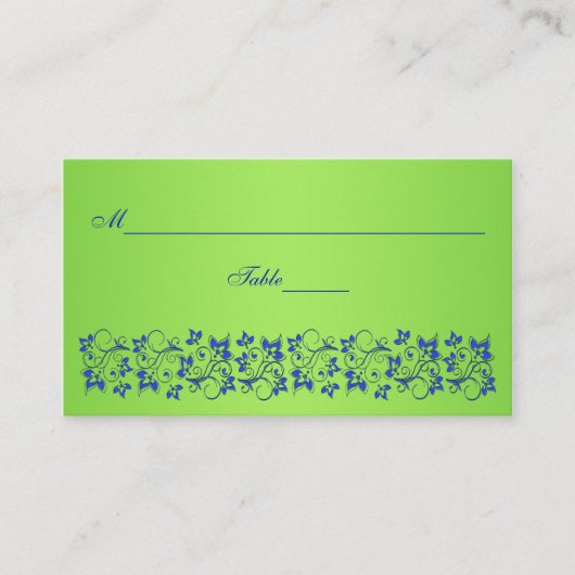 Royal Blue, Lime Green Floral Platzkarte (Vorderseite)