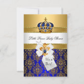 Royal Blue Little Prince Crown Babydusche laden ei Einladung (Vorderseite)
