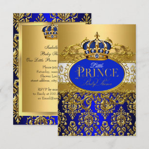 Royal Blue Little Prince Crown Babydusche sml Einladung