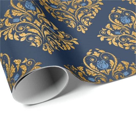 Royal Blue Luxury Damask BIRTHDAY WEDDING WRAP Geschenkpapier (Rolleneckpunkt)