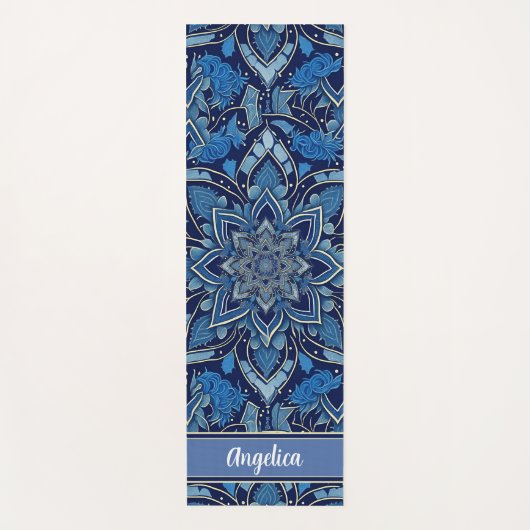 Royal Blue Mandala Yoga Mat mit persönlichem Namen Yogamatte (Vorderseite)