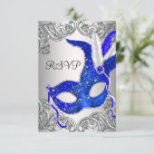 Royal Blue Mask Masquerade Party UAWG RSVP Karte (Stehend Vorderseite)