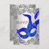 Royal Blue Mask Masquerade Party UAWG RSVP Karte (Vorne/Hinten)