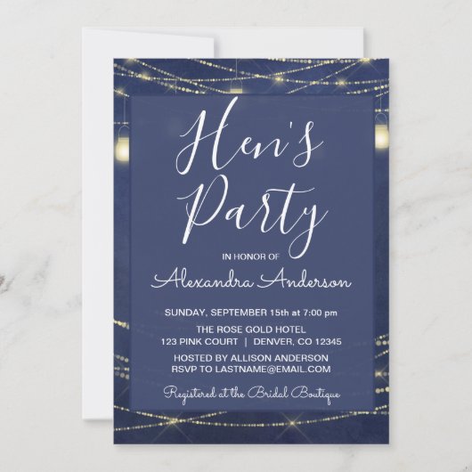 Royal Blue Mason Jars Hens Night Out Party Einladung (Vorderseite)