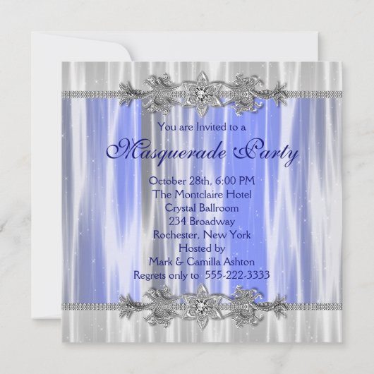 Royal Blue Masquerade Party Einladung (Rückseite)