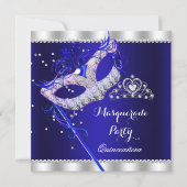 Royal Blue Masquerade Quinceanera Party Maskengemä Einladung (Vorderseite)