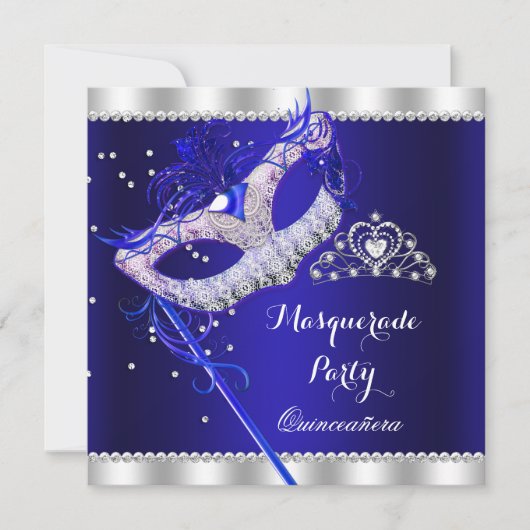 Royal Blue Masquerade Quinceanera Party Maskengemä Einladung (Vorderseite)