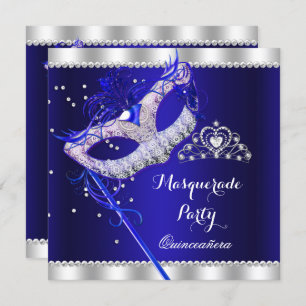 Royal Blue Masquerade Quinceanera Party Maskengemä Einladung