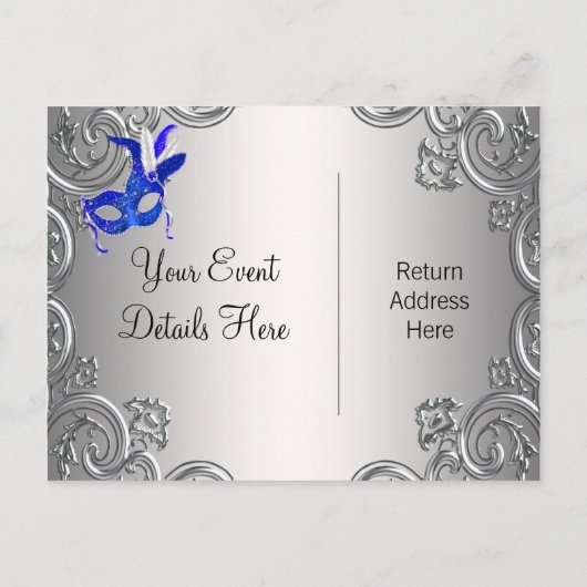 Royal Blue Masquerade Save the Date Ankündigungspostkarte (Rückseite)