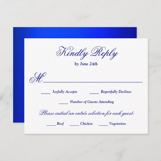 Royal Blue Meal Selection RSVP Karte (Vorne/Hinten)