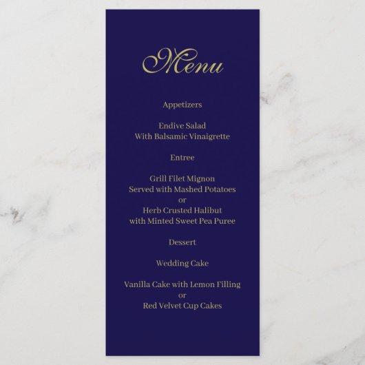 Royal Blue Menu Menükarte (Vorderseite)