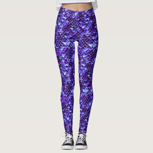 Royal Blue Mermaid Scale Fish Leggings Yoga Pants (Vorderseite)