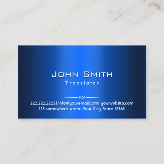 Royal Blue Metal Translator Business Card Visitenkarte (Vorderseite)