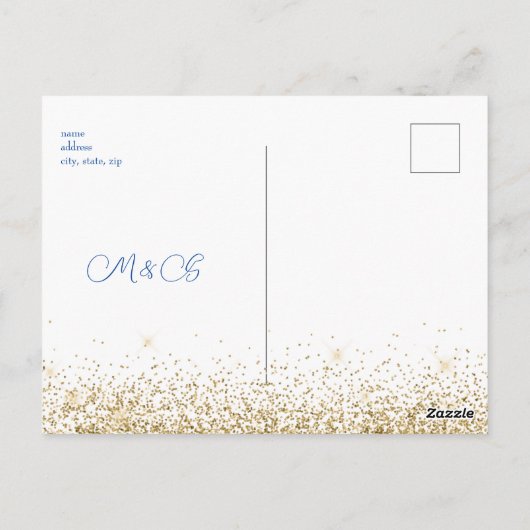 Royal Blue & Metallic Gold Regal Rette unser Datum Postkarte (Rückseite)