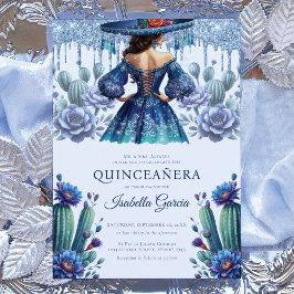Royal Blue Mexican Style Quinceñera Einladung