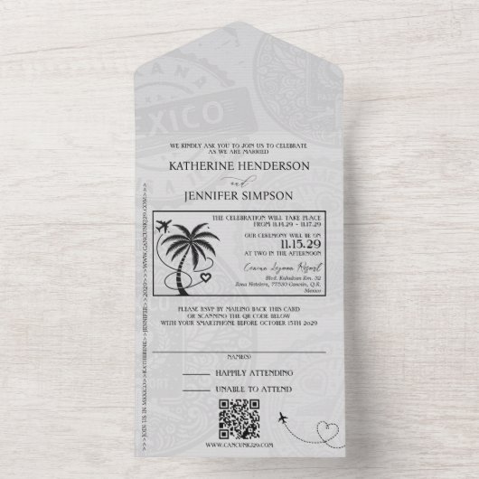 Royal Blue Mexico Passport Wedding All In One Einladung (Innen Boden)