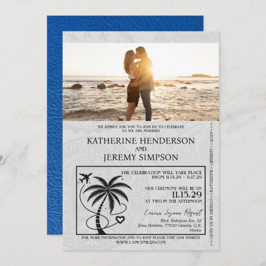 Royal Blue Mexico Passport Wedding Einladung (Vorne/Hinten)