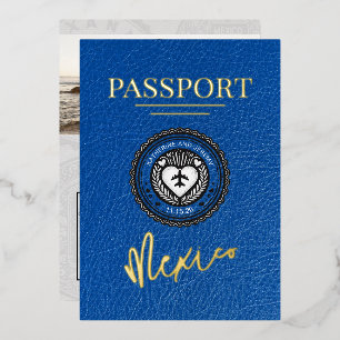 Royal Blue Mexico Passport Wedding Folieneinladung