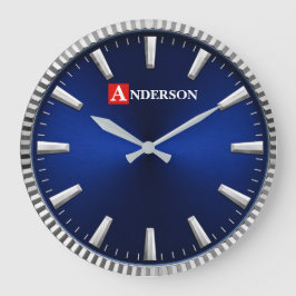 Royal Blue Minimalist Luxury Blue & Silver Große Wanduhr