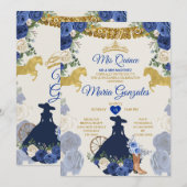 Royal Blue Mis Quince 15 Anos Gold Crown Einladung (Vorne/Hinten)