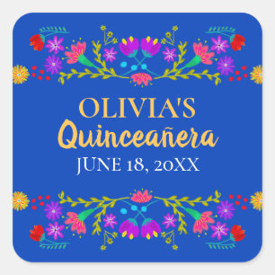 Royal Blue Mis Quince Anos mexikanische Fiesta Blu Quadratischer Aufkleber