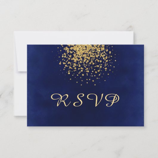 Royal Blue mit einem Splash of Gold Confetti RSVP Karte (Vorderseite)