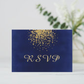 Royal Blue mit einem Splash of Gold Confetti RSVP Karte (Stehend Vorderseite)