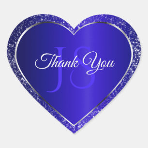 Royal Blue mit Glitzer Initials Niedlich Danke Herz-Aufkleber