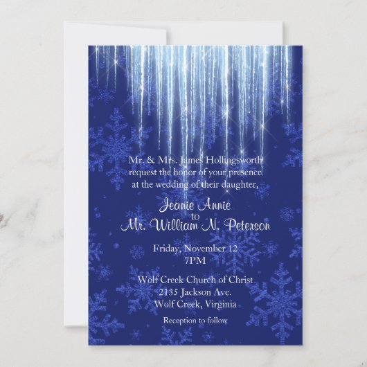 Royal Blue mit Icicles Winter Wedding Einladung (Vorderseite)