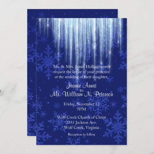 Royal Blue mit Icicles Winter Wedding Einladung (Vorne/Hinten)