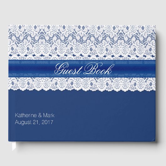 Royal Blue mit Lace Wedding Guest Book Gästebuch (Vorderseite)