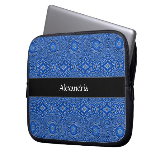 Royal Blue Mit Monogramm Tropical Pattern Laptopschutzhülle (Vorderseite Links)