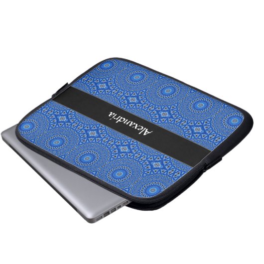 Royal Blue Mit Monogramm Tropical Pattern Laptopschutzhülle (Vorne Knopf)